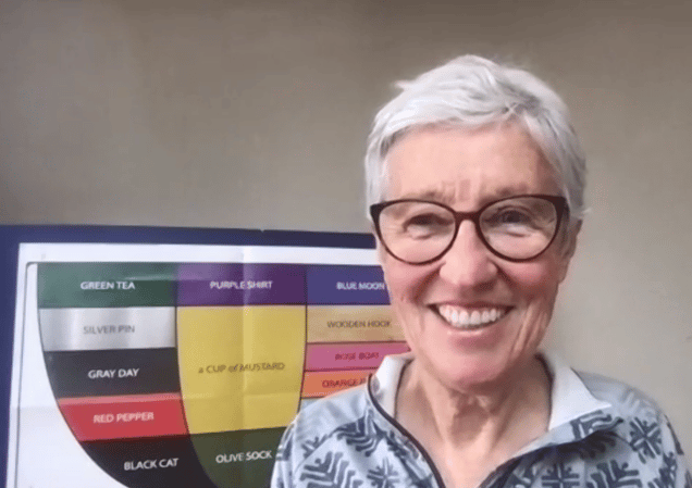 Dorly Piske behind the Color Vowel chart